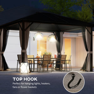 10' x 12' Deluxe Hardtop Gazebo Aluminum Frame Patio Gazebo Garden Sun Shelter Outdoor Pavilion, Coffee