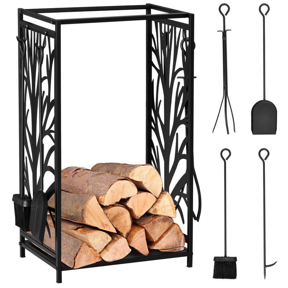 Log rack with tree motifs and 4 tools