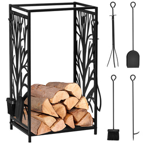 Log rack with tree motifs and 4 tools