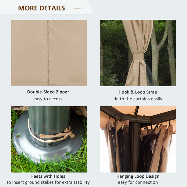 Gazebo 10 x 10 avec de jolis rideaux et des stores en maille, beige