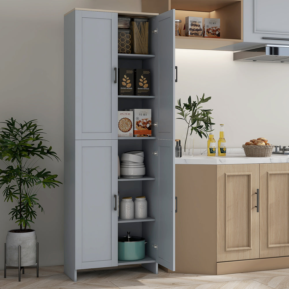 Armoire de cuisine 4 portes avec étagères réglables, gris