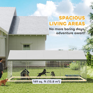 Heavy-Duty Outdoor Dog Kennel with Waterproof Cover, Safety Latch, Wire Mesh Pen, 6m x 2.3m x 2.4m