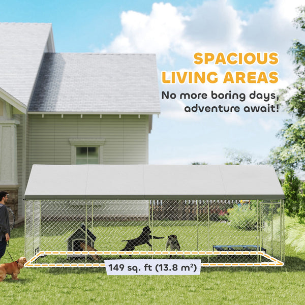 Heavy-Duty Outdoor Dog Kennel with Waterproof Cover, Safety Latch, Wire Mesh Pen, 6m x 2.3m x 2.4m