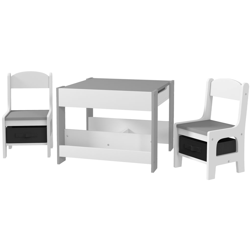 Ensemble table et chaises 3 pièces avec plateau réversible, tableau noir et panier noir