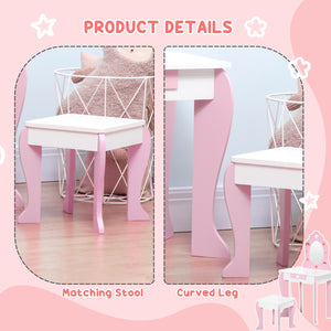 Ensemble coiffeuse et chaises avec tiroir et miroir, rose