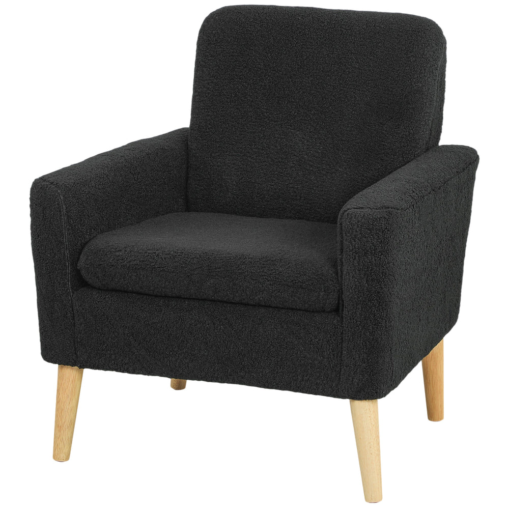Fauteuil d'appoint en tissu avec pieds en bois et large assise rembourrée, noir