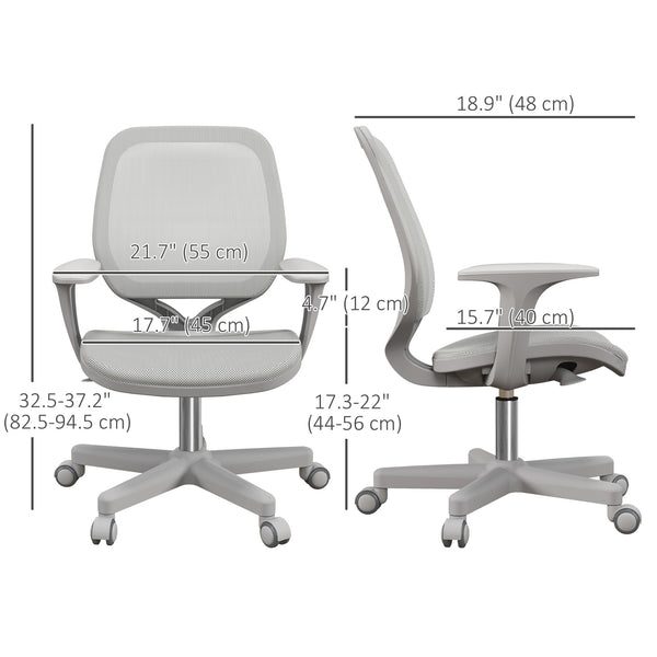 Chaise de bureau avec dossier en maille, roulettes pivotantes de sécurité, accoudoirs, gris