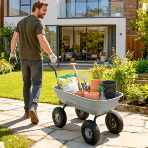 Steel Garden Cart with Handle and 10" Pneumatic Tires, Utility Wagon Cart for Garden Patio Lawn, 551lbs Capacity, Gray