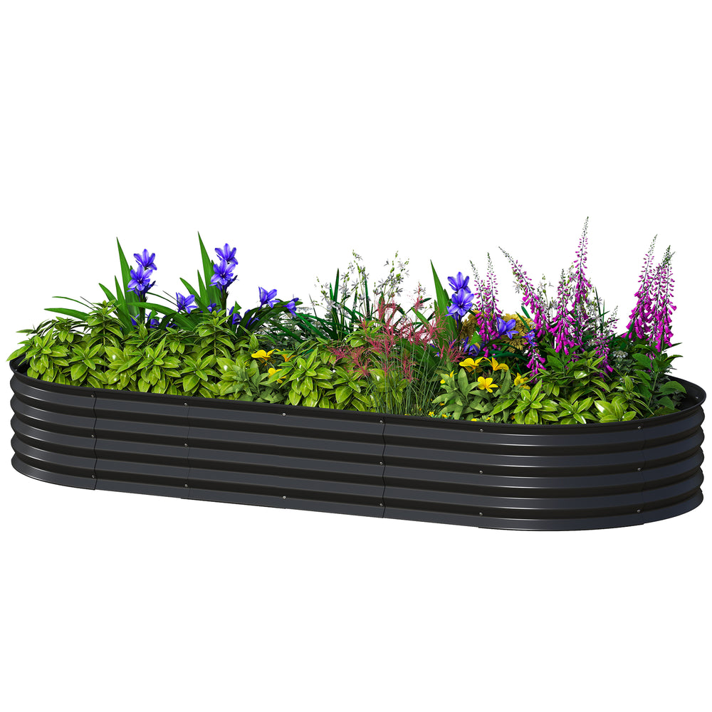 Galvanized raised outdoor planter with metal support, black