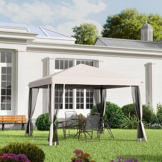 Gazebo pliant 10' x 10' avec filet latéral amovible et sac de transport, beige