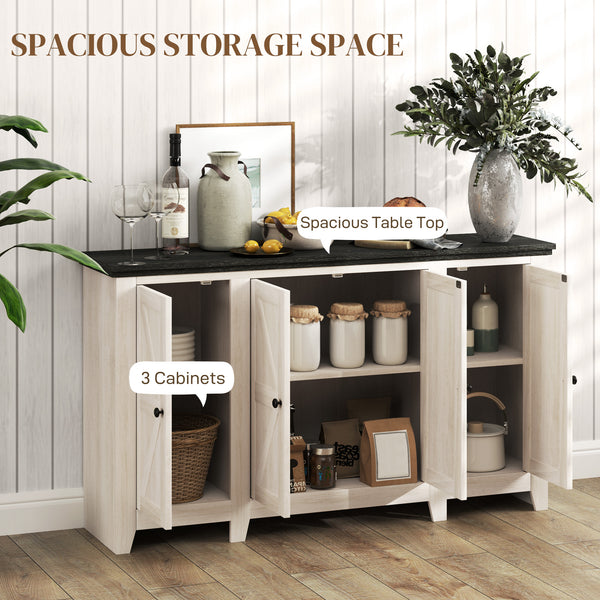 Buffet rustique avec étagères réglables pour salon, salle à manger et entrée, grain de bois blanc