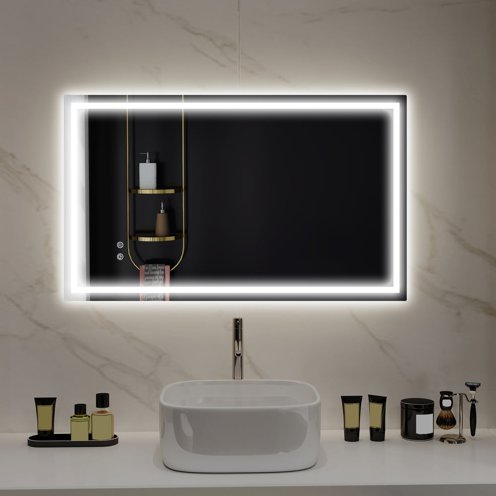 Miroir de salle de bain avec éclairage LED, revêtement antibuée et bouton tactile