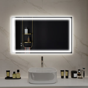 Miroir de salle de bain avec éclairage LED, revêtement antibuée et bouton tactile