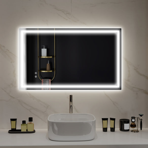 Miroir de salle de bain avec éclairage LED, revêtement antibuée et bouton tactile