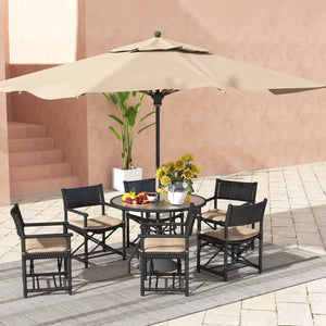 39.4" Round Garden Table with Umbrella Hole, Glass Top and Steel Frame
