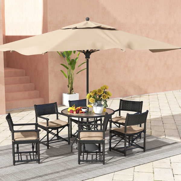 39.4" Round Garden Table with Umbrella Hole, Glass Top and Steel Frame