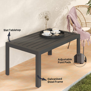 Outdoor Coffee Table, Rectangular Patio Table with Steel Frame and Slat Tabletop for Garden, Balcony, Grey