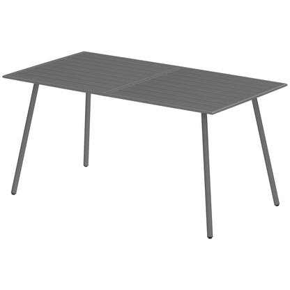 Outsunny Rectangular Dining Table for 6 People, Steel Slatted Outdoor Table for Lawn and Garden, 150 x 80 x 74 cm, Grey