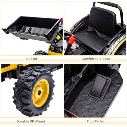 6V Battery Powered Kids Tractor, Ride-On Excavator, Music, Front Headlight, Reverse, Yellow