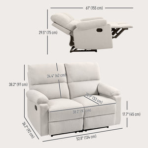 Fauteuil inclinable 2 places avec repose-pieds et dossier divisé, blanc crème