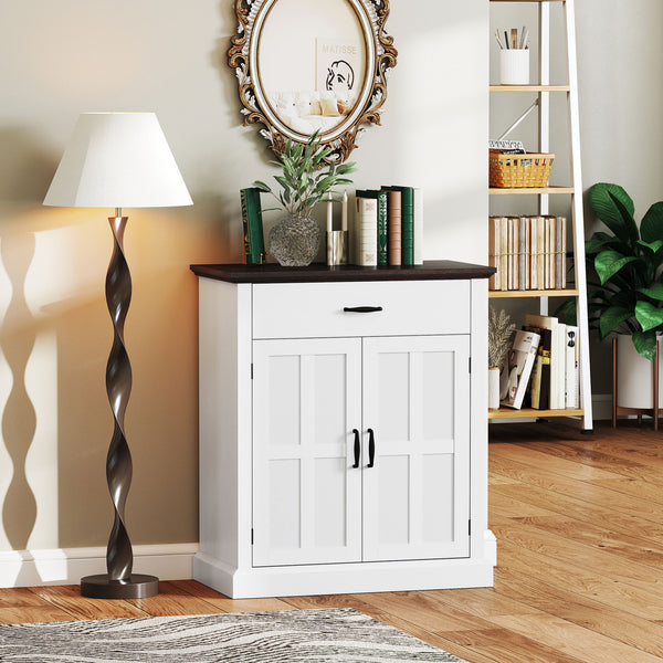 Buffet de rangement avec tiroir, 2 portes et tablette ajustable – Blanc