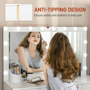 Coiffeuse avec miroir et éclairage, 7 tiroirs et 14 LED, blanche