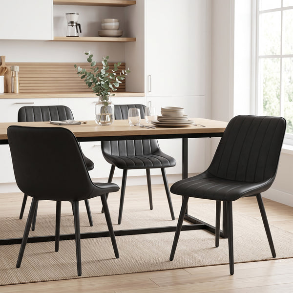 Ensemble de 4 chaises de salle à manger en similicuir avec pieds en métal, noir