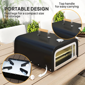 Outdoor Tabletop Gas Pizza Oven with 12" Stone and Peel, Portable Pizza Oven Maker with Thermometer, Foldable Legs, Handle, Gas Hose and Regulator, Black