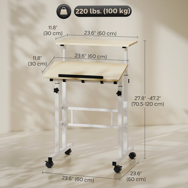 Height and tilt adjustable sit-stand desk