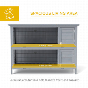 2-Tier Wooden Rabbit Hutch, Grey