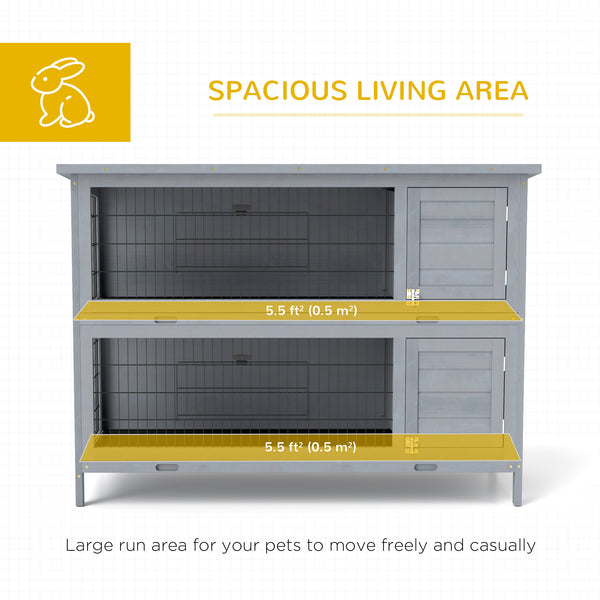 2-Tier Wooden Rabbit Hutch, Grey