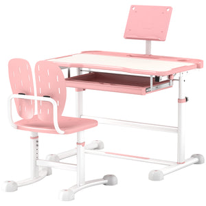 Height Adjustable Desk and Chair Set with Tilting Top, Pink