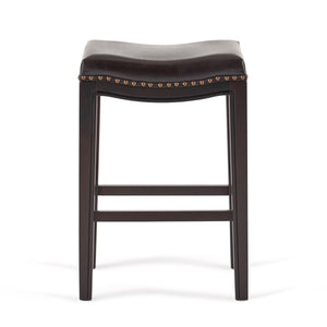 Ensemble de 2 tabourets de bar contemporains cloutés, siège selle en bois d'hévéa, marron
