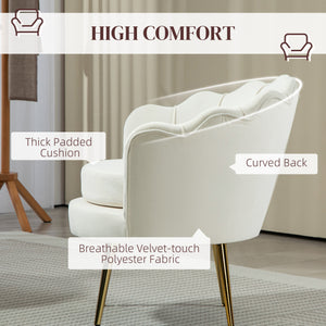 Fauteuil d'appoint lotus en tissu velours avec pieds en métal doré, blanc crème
