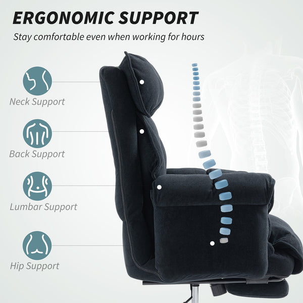 Chaise de bureau ergonomique avec repose-pieds, dossier réglable, soutien lombaire et appui-tête, noir