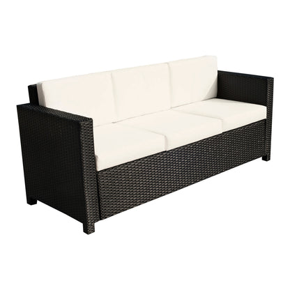 Outsunny Deluxe Canapé 3 places en rotin et osier, mobilier de jardin extérieur avec coussin, blanc crème