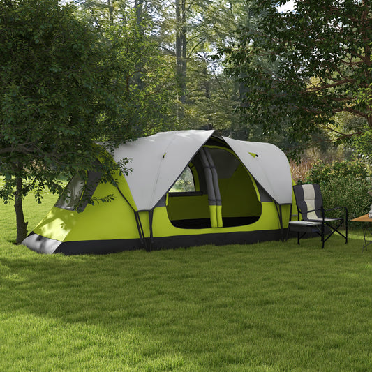 Tente de camping pour 6 à 8 personnes avec double toit imperméable de 2 000 mm et sac de transport, verte