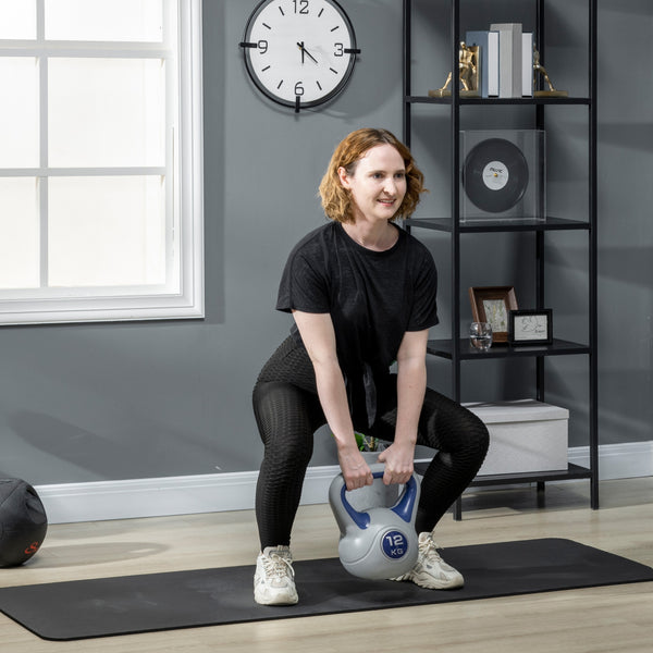 Kettlebell de 26 lb avec poignée large et base stable – Bleu foncé et gris