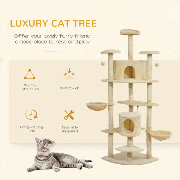 79" Cat Tree with Kitten Scratching Post, Activity Center and Toys Beige