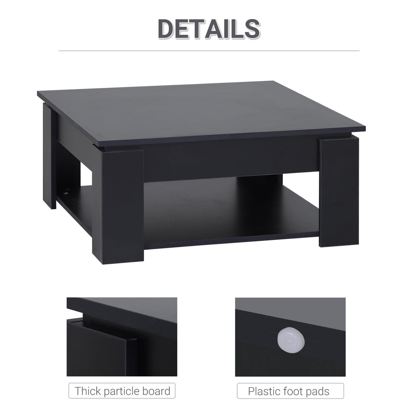 Table basse simple et moderne à 2 niveaux avec étagère inférieure pour salon, noire