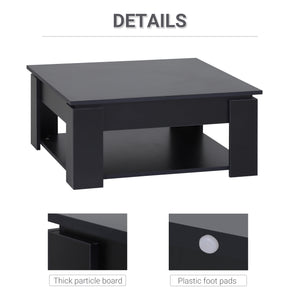 Table basse simple et moderne à 2 niveaux avec étagère inférieure pour salon, noire
