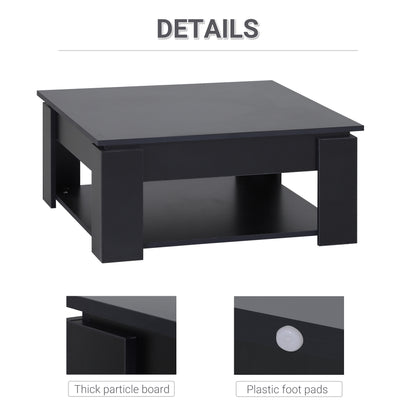 Table basse simple et moderne à 2 niveaux avec étagère inférieure pour salon, noire