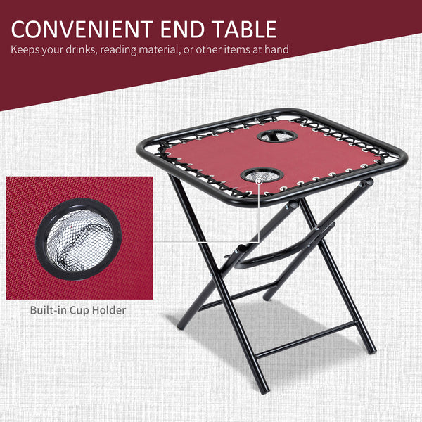 Ensemble de 2 chaises de patio vec table d'appoint, porte-gobelets et coussin, rouge