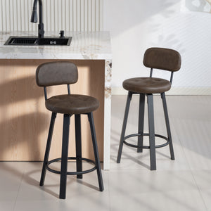Ensemble de 2 tabourets de bar rembourrées avec repose-pieds et dossier pour comptoir de cuisine, marron