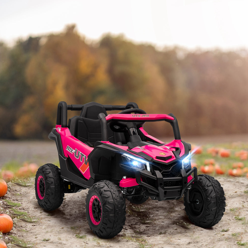 Voiture électrique 12 V avec télécommande, UTV électrique à batterie avec suspension à ressorts, rose