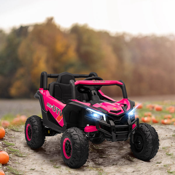 Voiture électrique 12 V avec télécommande, UTV électrique à batterie avec suspension à ressorts, rose