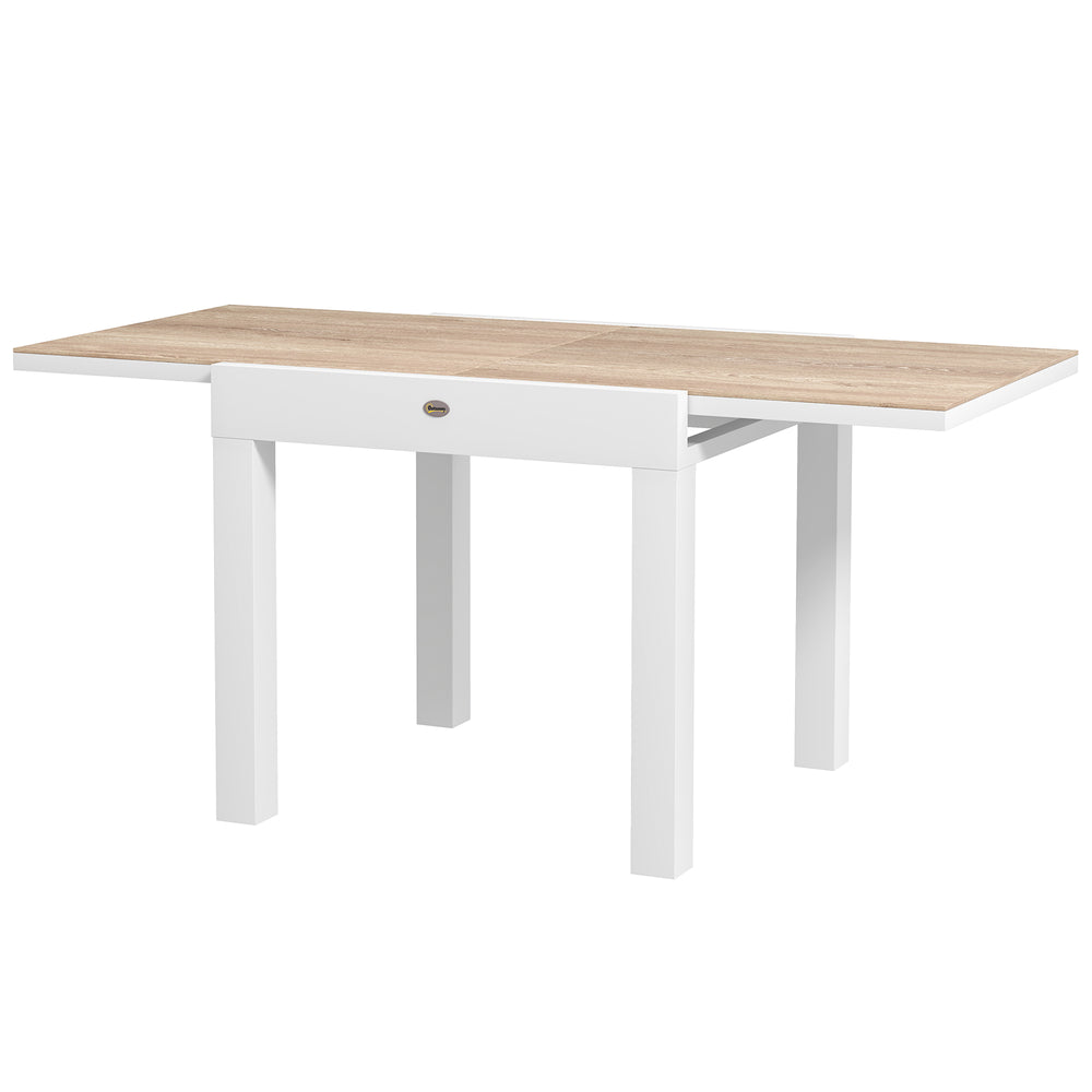 Extendable Patio Dining Table, Aluminum Frame Outdoor Patio Table with Faux Wood Top for Garden Backyard, Natural Wood