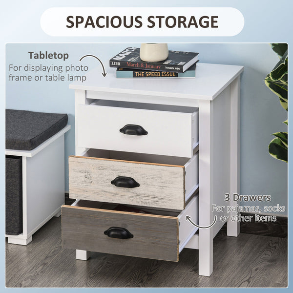 Table d'appoint avec 3 tiroirs, blanc