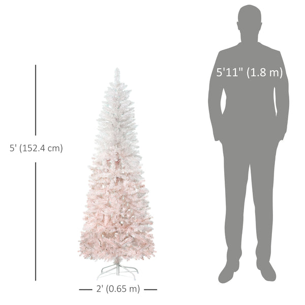 Sapin de Noël artificiel de 5 pieds avec ouverture automatique, rose et blanc