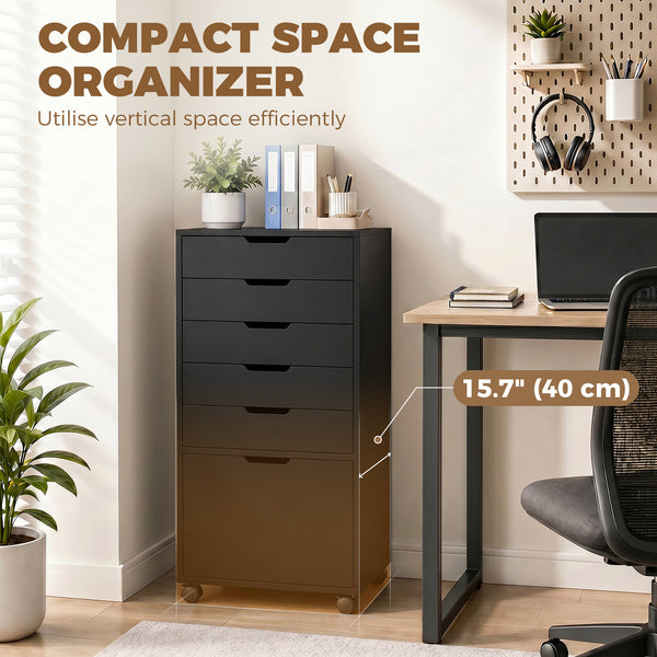 File Cabinet on Wheels Mobile Printer Stand with 6 Drawers for Home Office Black